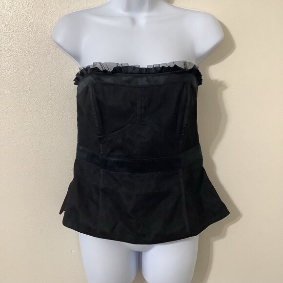 WHBM Vintage Y2K Black Whimsigoth Gothic Vamp Mesh Corset Bustier Size 6 - Picture 1 of 10